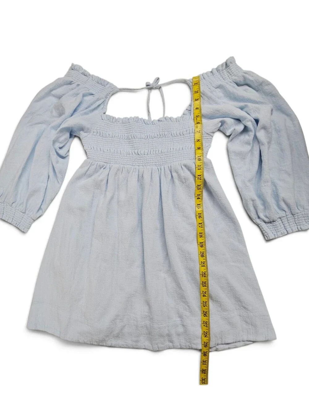 Free People This Is Everything Smocked Square Neck Dress in Light Blue Size Med